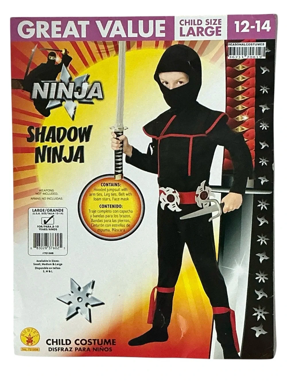 Ninja Warrior Halloween Costume Complete Cosplay Play Set NEW Kids 12-14  Large